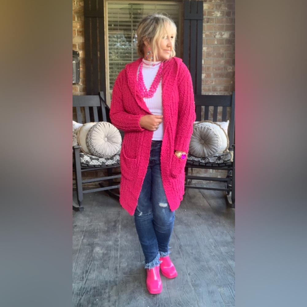 Hot Pink Mid Length Cardigan (Fits sizes 4-10)